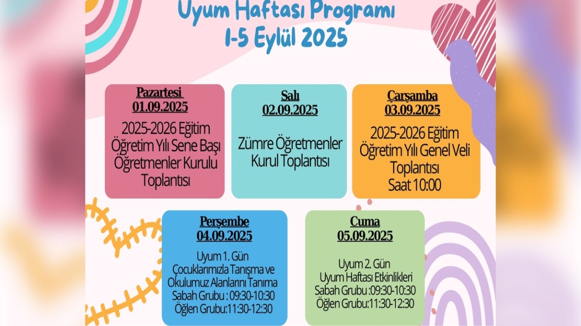 2025-2026 EĞİTİM-ÖĞRETİM YILI UYUM HAFTASI PROGRAMI